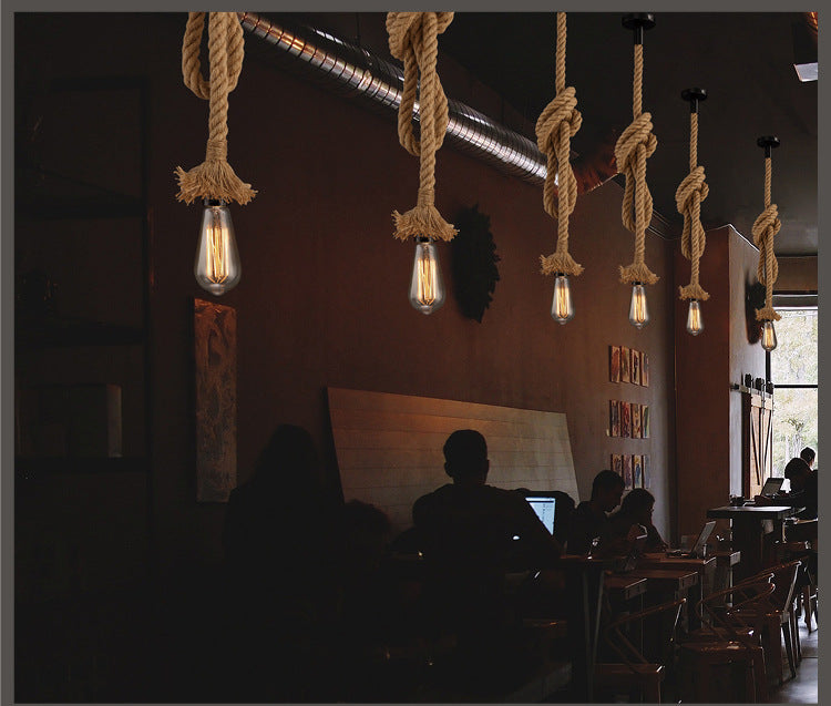 Hemp Rope Pendant Lights Industrial Hanging Lamp Light Fixtures