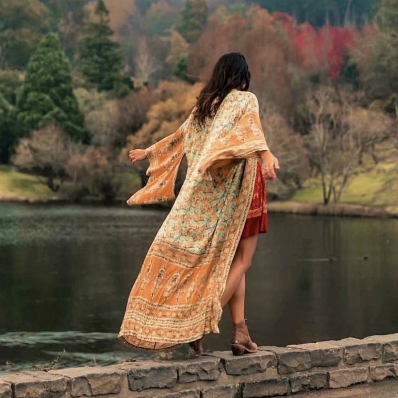 Sunshine Cocktails Cotton Boho Kimono Beach Cover Up