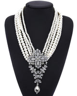Gatsby Lux Multi Layered Imitation Pearl and Crystal Statement Necklace