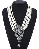Gatsby Lux Multi Layered Imitation Pearl and Crystal Statement Necklace