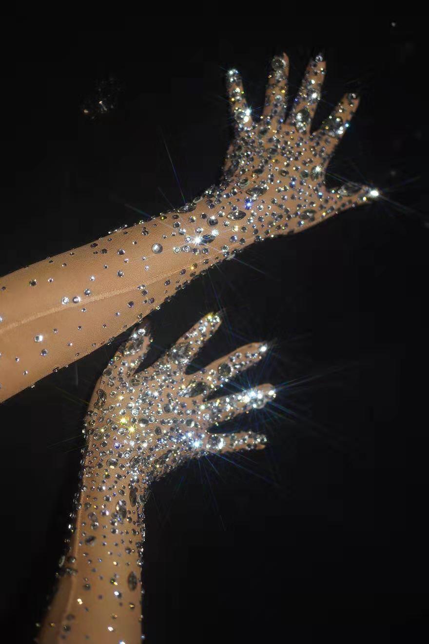 Luxurious Sparkly Crystal Mesh Long Gloves