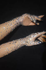 Luxurious Sparkly Crystal Mesh Long Gloves