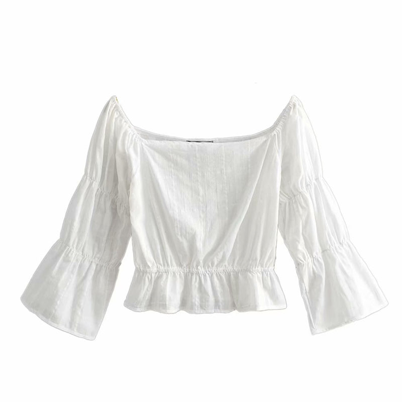 Boat Neck Cotton Boho Cropped Blouse