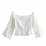 Boat Neck Cotton Boho Cropped Blouse