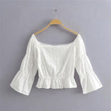 Boat Neck Cotton Boho Cropped Blouse