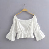 Boat Neck Cotton Boho Cropped Blouse