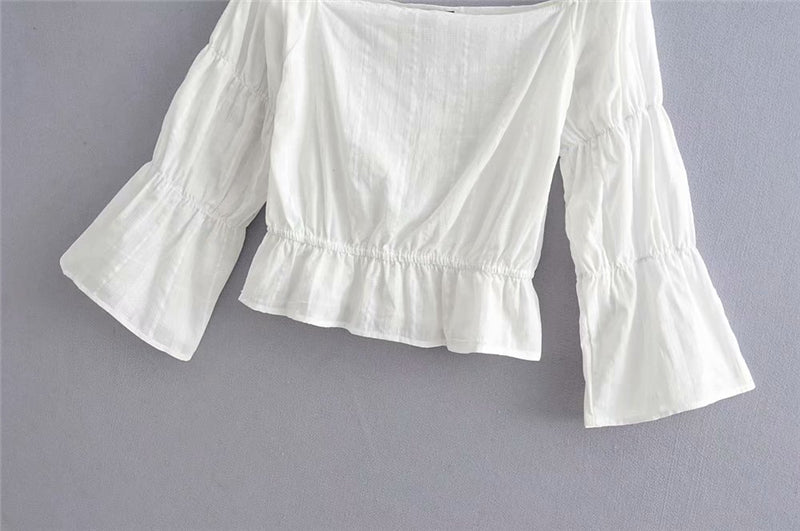 Boat Neck Cotton Boho Cropped Blouse