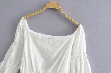 Boat Neck Cotton Boho Cropped Blouse
