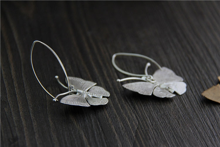 Large Butterfly Drop Earrings 925 Sterling Silver