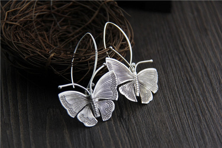 Large Butterfly Drop Earrings 925 Sterling Silver
