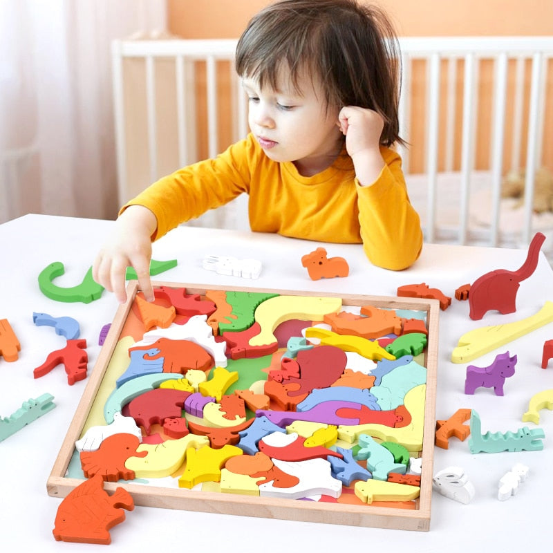 Crazy Animals 3D Puzzles Multilayer Jigsaw Puzzle Wooden Early Educational Cognition Toys For Children