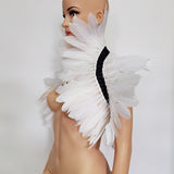 Black Rooster Feather Shrug Gothic Collar with Ribbon Ties