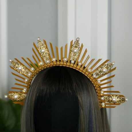 Rose Goddess Crown Spiked Halo Headband Met Gala Sunburst Headpiece