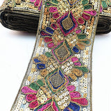 1 Yard Sequin Lace Trim Embroidered Ribbons Handmade Sewing Supplies - Woodland Gatherer