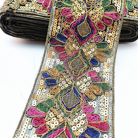 1 Yard Sequin Lace Trim Embroidered Ribbons Handmade Sewing Supplies - Woodland Gatherer