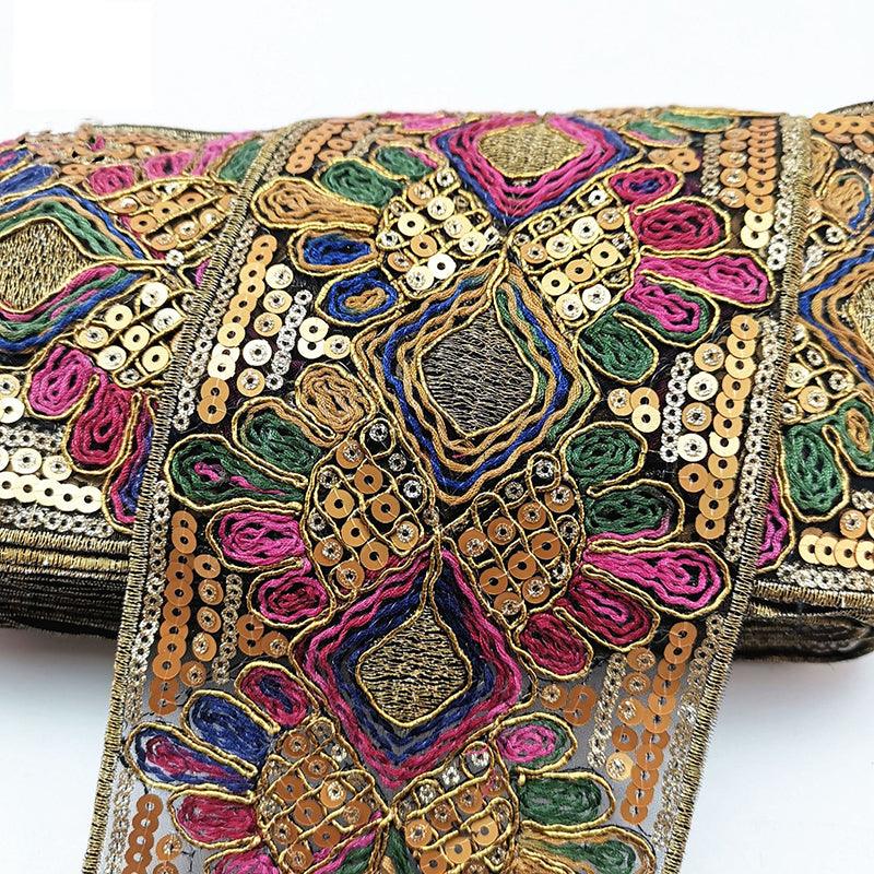 1 Yard Sequin Lace Trim Embroidered Ribbons Handmade Sewing Supplies - Woodland Gatherer