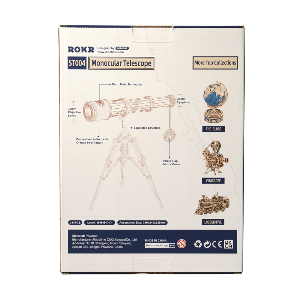 DIY 314pcs Telescopic Monocular Telescope Wooden Model Building Kits