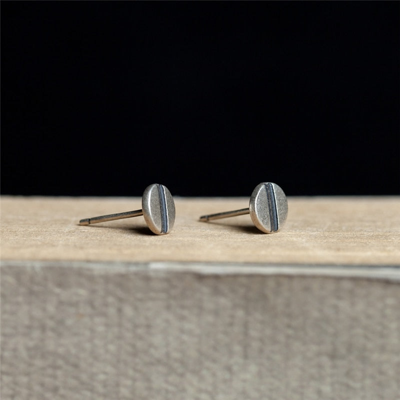 Flat Head Screw 925 Sterling Silver Stud Earrings
