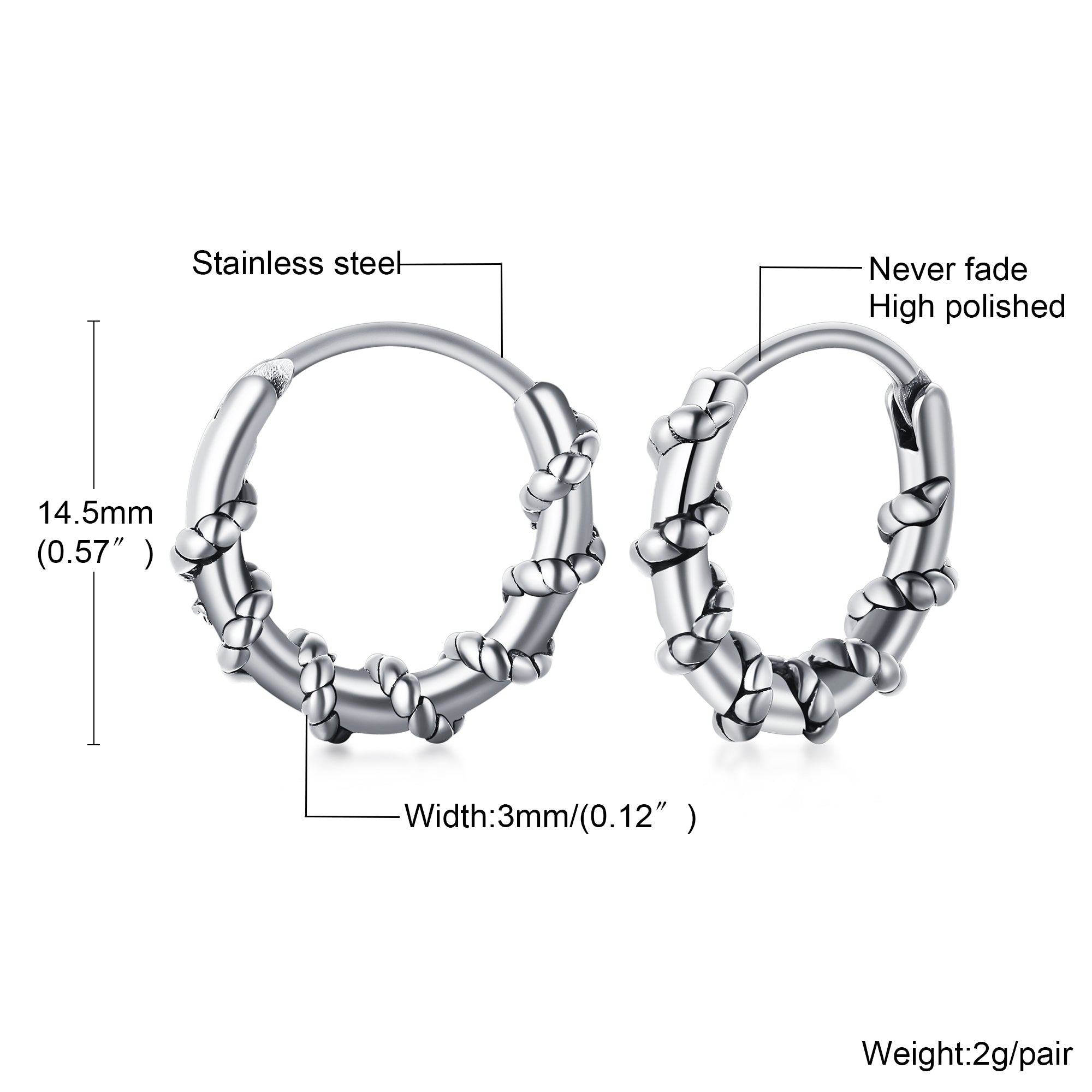 Small Huggie Hoop Earrings In Vintage Silver Mens Stainless Steel Hoops Earring