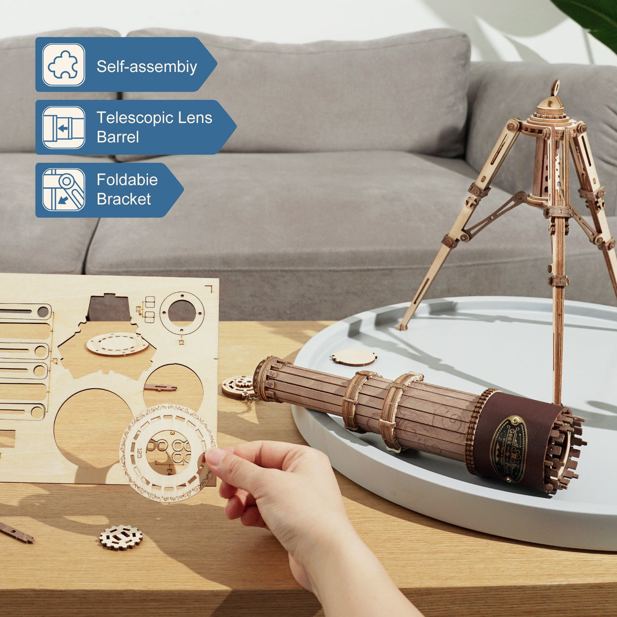 DIY 314pcs Telescopic Monocular Telescope Wooden Model Building Kits