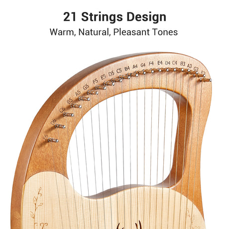 Mahogany Lyre Harp 21 Metal Strings String Instrument