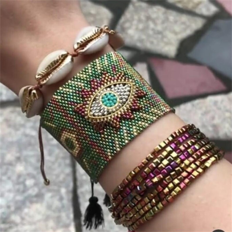 Evil Eye Handmade Glass Seed Bracelets