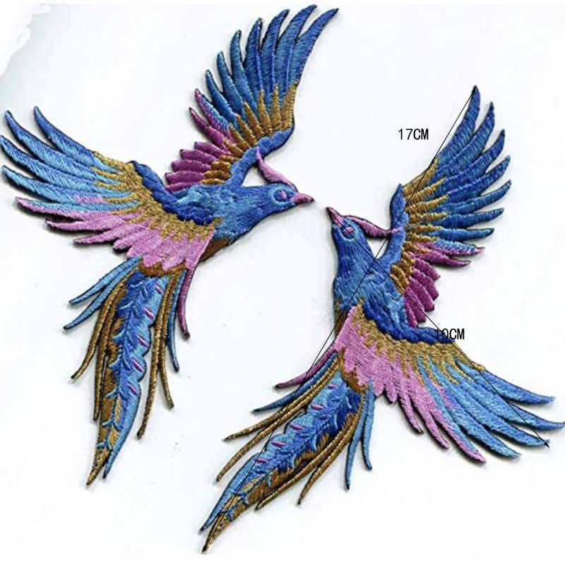 Pair Birds Embroidered Appliqués Iron-On Patches Phoenix/Flamingo/Swallows/etc