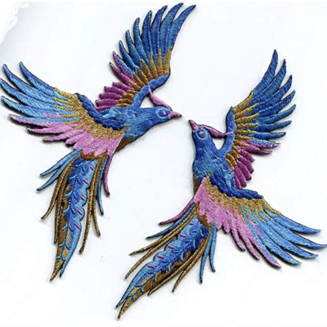 Pair Birds Embroidered Appliqués Iron-On Patches Phoenix/Flamingo/Swallows/etc