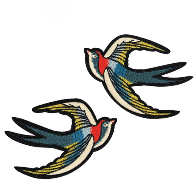 Pair Birds Embroidered Appliqués Iron-On Patches Phoenix/Flamingo/Swallows/etc