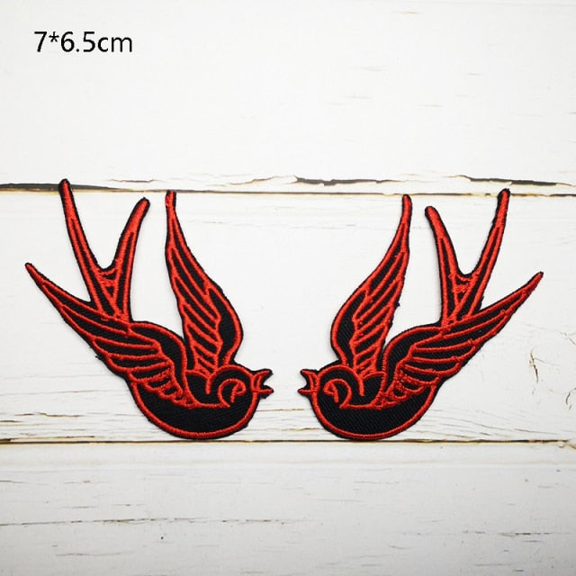 Pair Birds Embroidered Appliqués Iron-On Patches Phoenix/Flamingo/Swallows/etc