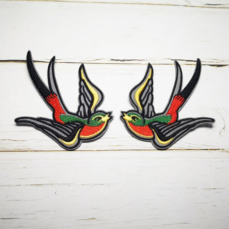 Pair Birds Embroidered Appliqués Iron-On Patches Phoenix/Flamingo/Swallows/etc