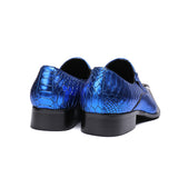 Mens Blue Steel Baby Metal Pointed Genuine Leather Dress Shoes