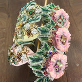 Pink & Green & Honey Bees Crystal Flower Hairband
