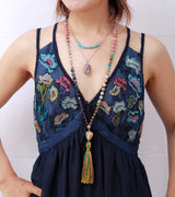 Natural Stones Chakra Charm Tassel Rosary Necklace
