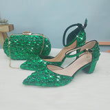 Wickedly Green Crystal Party Shoes and Matching Purse