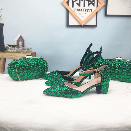 Wickedly Green Crystal Party Shoes and Matching Purse