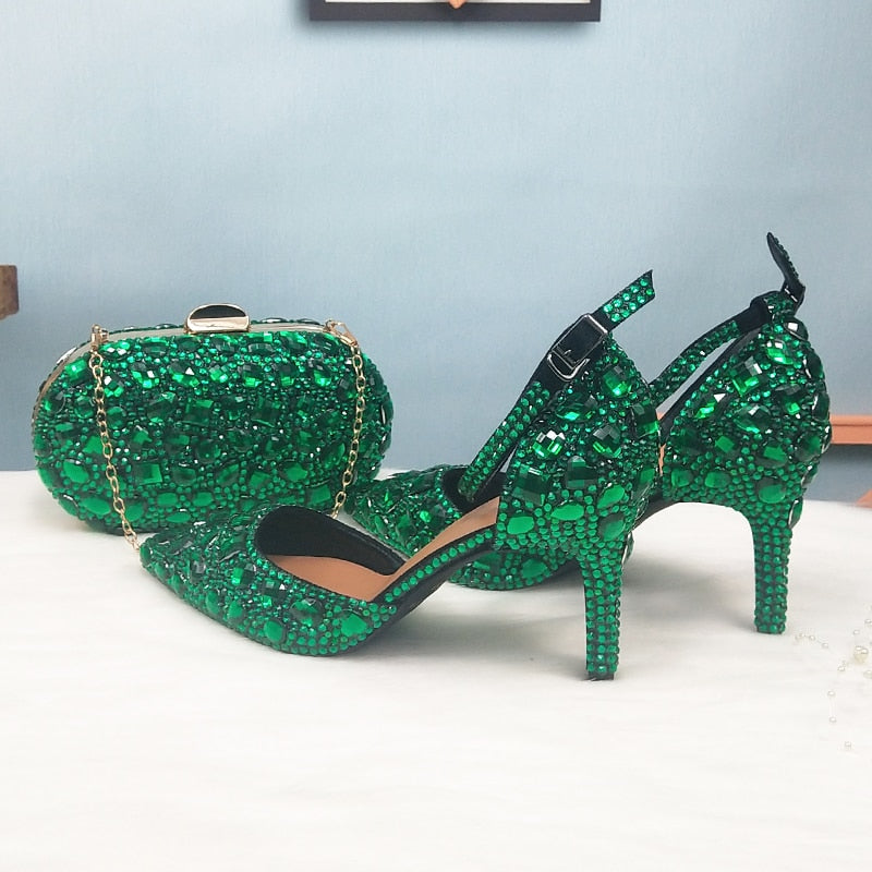 Wickedly Green Crystal Party Shoes and Matching Purse