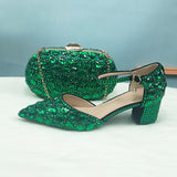 Wickedly Green Crystal Party Shoes and Matching Purse
