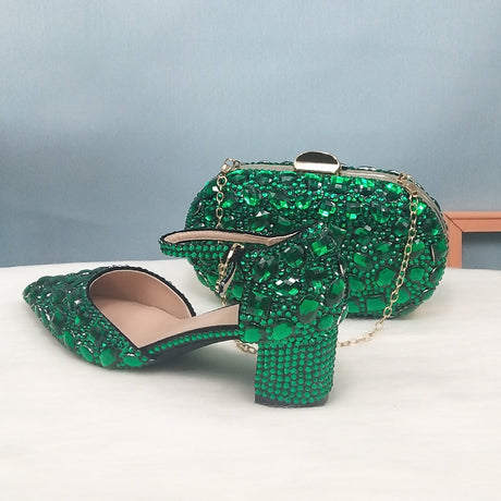 Wickedly Green Crystal Party Shoes and Matching Purse