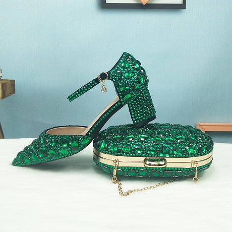 Wickedly Green Crystal Party Shoes and Matching Purse
