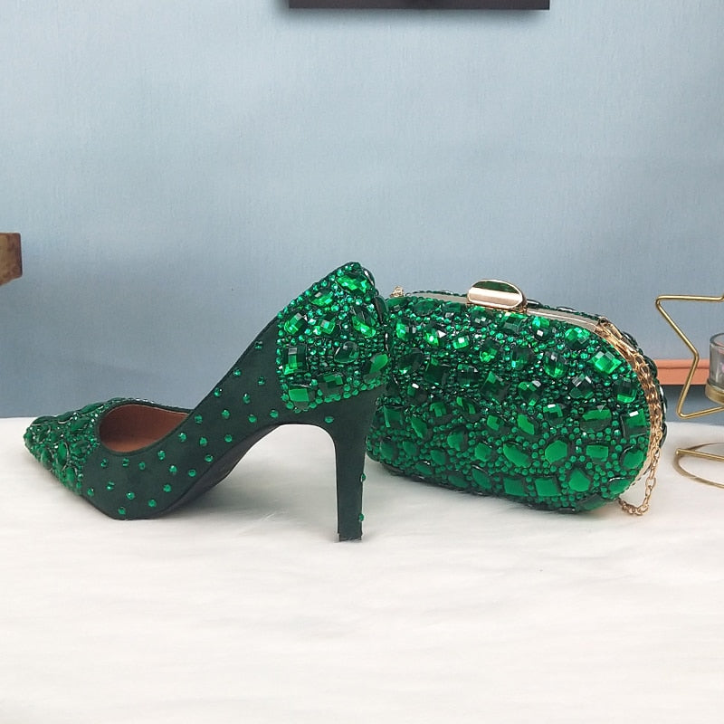 Wickedly Green Crystal Party Shoes and Matching Purse