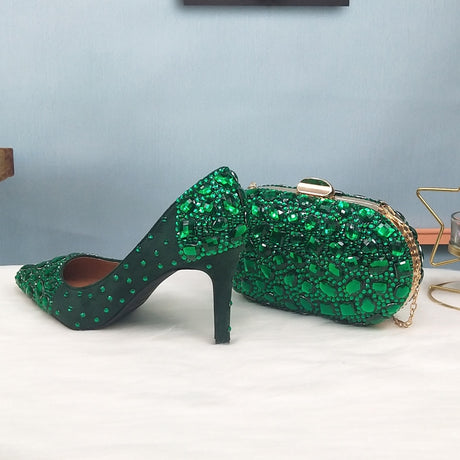 Wickedly Green Crystal Party Shoes and Matching Purse