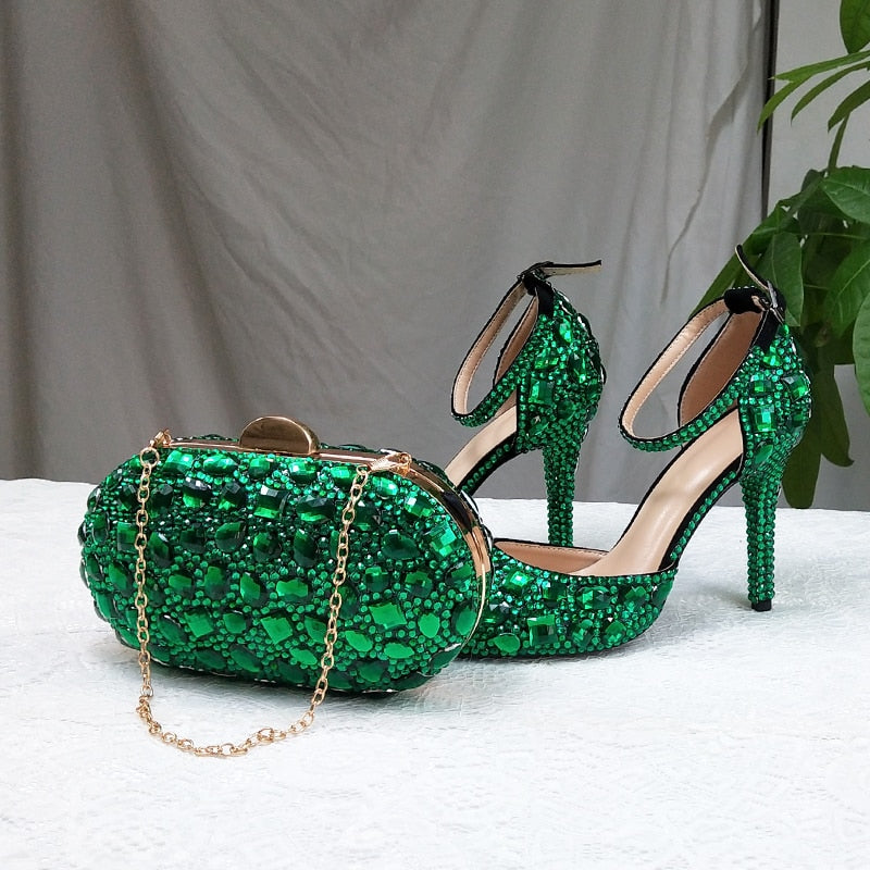 Wickedly Green Crystal Party Shoes and Matching Purse