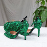 Wickedly Green Crystal Party Shoes and Matching Purse