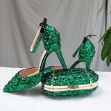 Wickedly Green Crystal Party Shoes and Matching Purse
