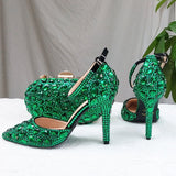Wickedly Green Crystal Party Shoes and Matching Purse
