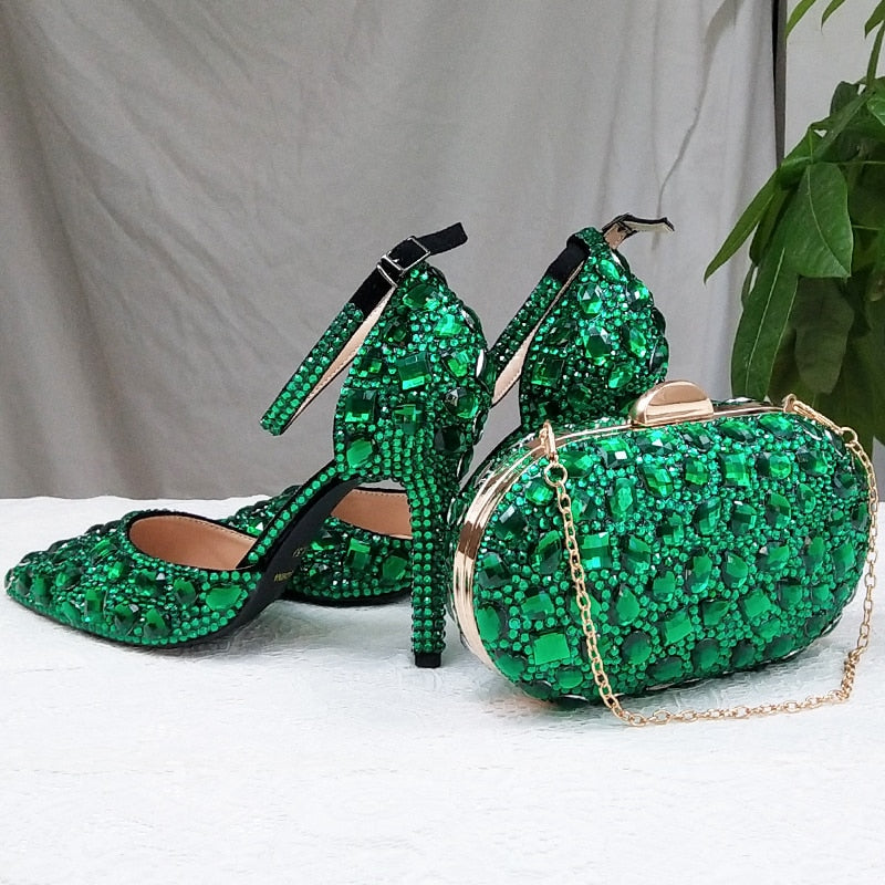 Wickedly Green Crystal Party Shoes and Matching Purse