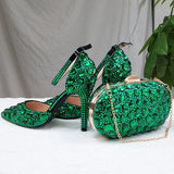 Wickedly Green Crystal Party Shoes and Matching Purse