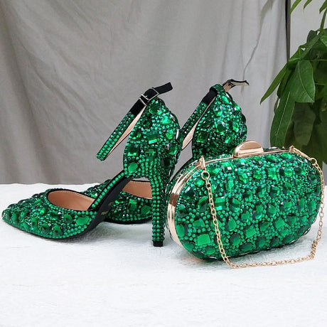 Wickedly Green Crystal Party Shoes and Matching Purse