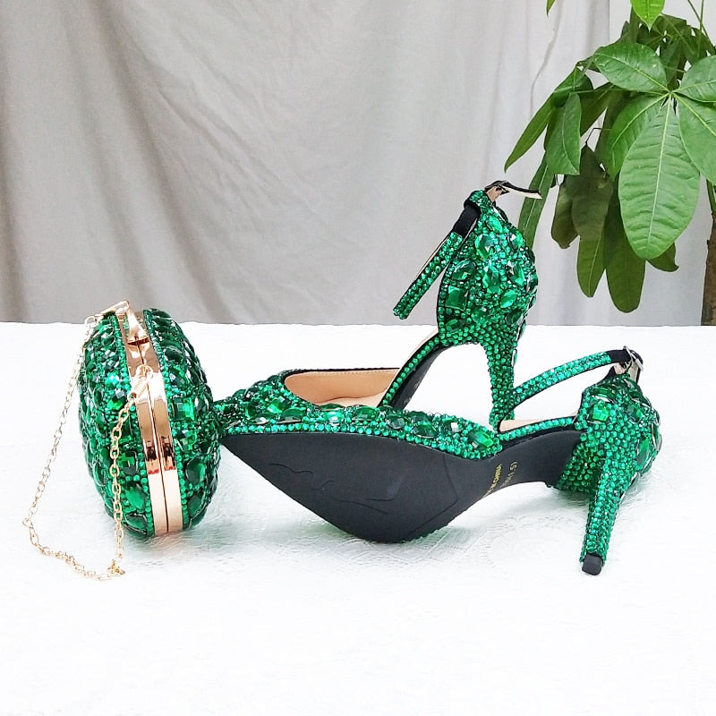 Wickedly Green Crystal Party Shoes and Matching Purse